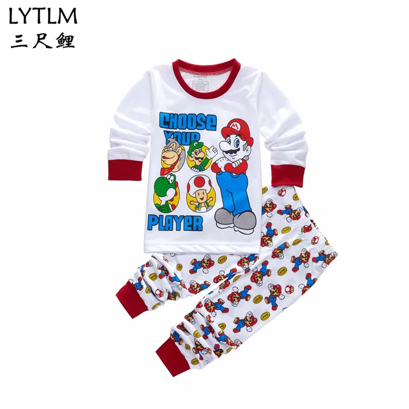 

LYTLM Super Mario Pajamas Children Pajamas Set Kids Pijama Boy Girl Infantil Sleepwear Home Clothing Cartoon Cotton Baby Pajamas