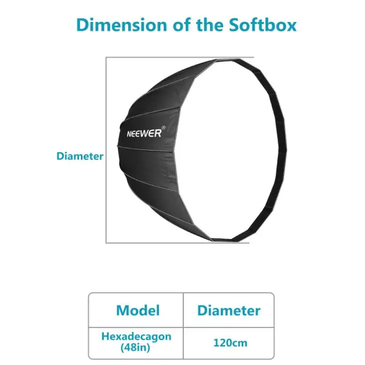 Neewer 28/38/48 дюймов глубокий параболический софтбокс с креплением Bowens Съемный внутренний и внешний рассеиватель и сетка+ софтбокс-рассеиватель - Цвет: 48 inches