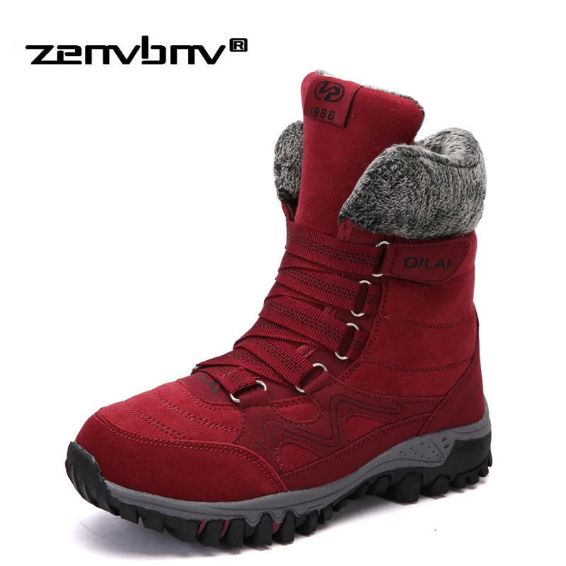 

New Brand Fashion Suede Leather Women Snow Boots Winter Warm Plush Women's boots With Fur Ankle Boots Flat shoes Plus size 35-42