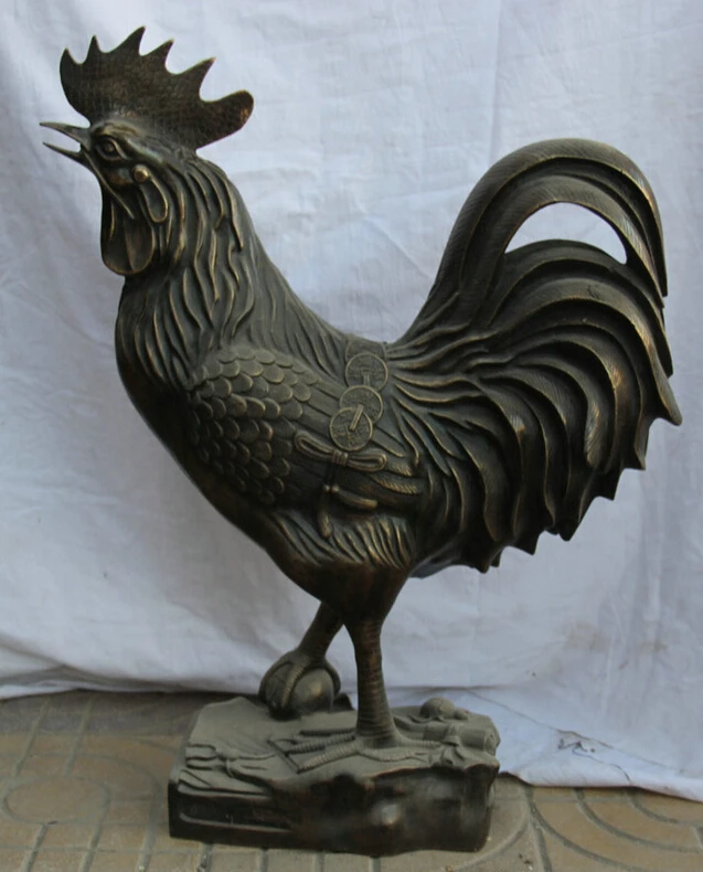

S1794 24" Chinese Bronze animal Wealth Zodiac Year Rooster Cock ball sculpture Statue D0318