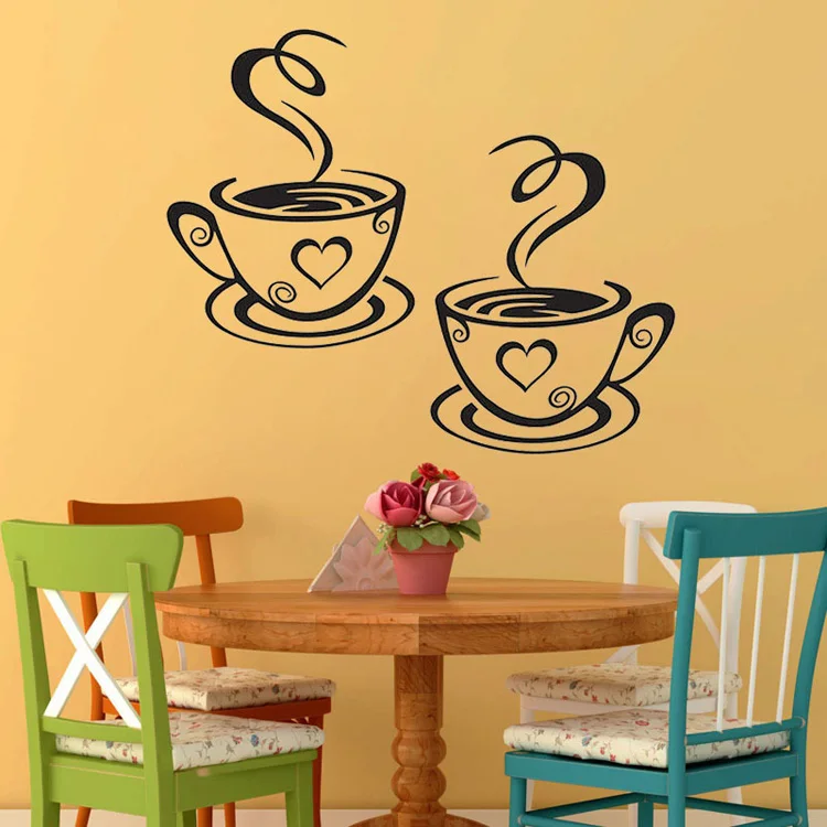Две кофейные чашки Кухня Бар стикер на стену для гостиной Ресторан фон художественные наклейки s обои украшение дома