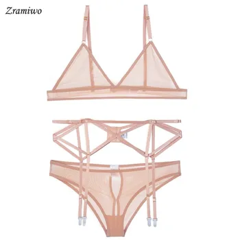 

Sexy Transparent Bra Set with Garter Belt Harness Lingerie Bra and Brief Suspender Belt Hot Erotic Sleepwear Underwear
