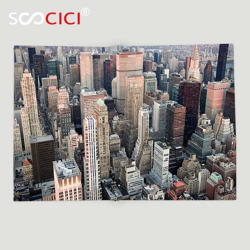 

Custom Soft Fleece Throw Blanket Urban USA New York Cityscape at Sunset Skyscrapers Panoramic Metropolis Architectural Photo