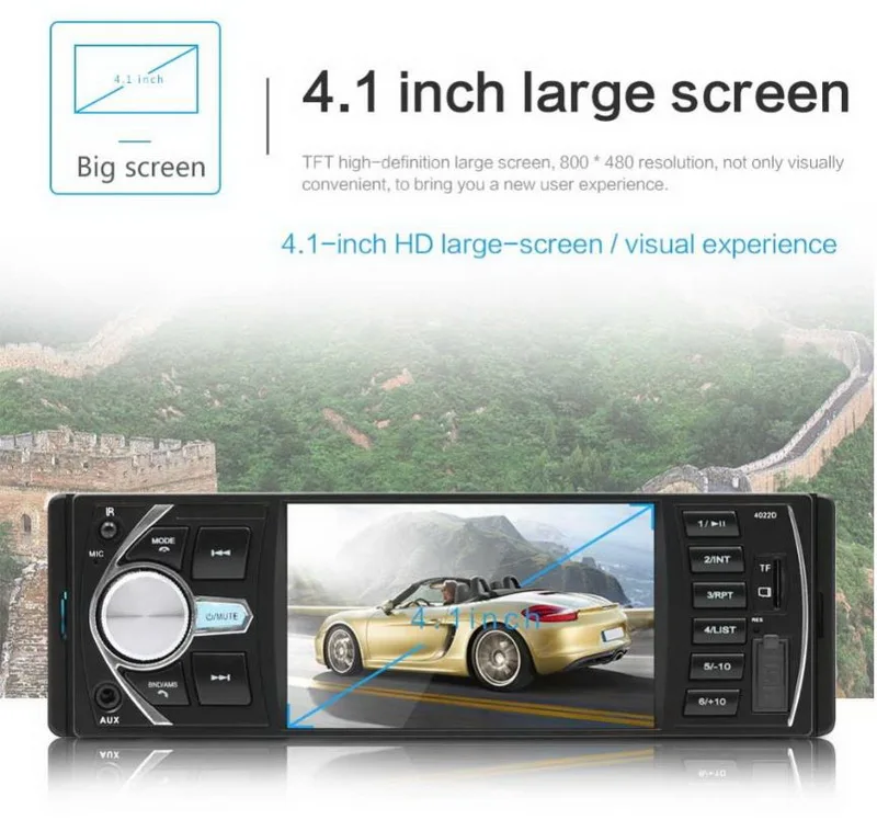 4.1'' Mirror Link For Android Phone Automagnitol Audio Car Radio 12V DVR/Camera Input Stereo TF/USB/AUX In Bluetooth FM