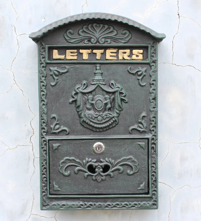 Литой Алюминий почтовый ящик темно-зеленый настенное крепление металлические украшения для сада Винтаж дома квартира буквы почтовый ящик с замком