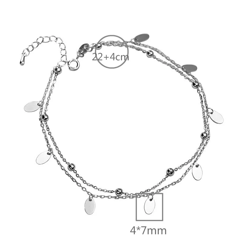 Flyleaf Simple Double Layer Sequin Bead Real Sterling Silver 925 Anklet For Women Fashion Leg Fine Jewelry Girl Anklets On Foot