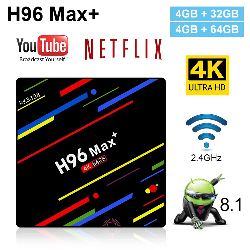 

H96 MAX Plus Android 8.1 TV BOX 4GB 32GB/64GB Smart TV Box RK3328 2.4G/5Ghz Wifi 4K H.265 Media Player Set top box Pk X96 MAX T9