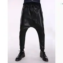 Новая мода весна и осень для мужчин ночной клуб PU кожаные штаны Тонкий узкие брюки мотоциклетные черные повседневные штаны