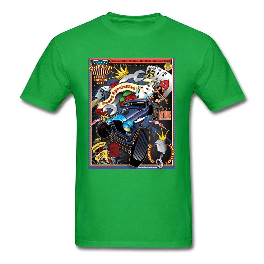 Design Rockabilly HotRod Crewneck T Shirts Summer Autumn Tops Tees Short Sleeve for Men Faddish Cotton Birthday T-Shirt Rockabilly HotRod green