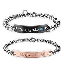 Эксклюзивный браслет из нержавеющей стали для влюбленных ее король его королева и ее чудовище его красавица пара Романтический Хрустальный Браслет подарок