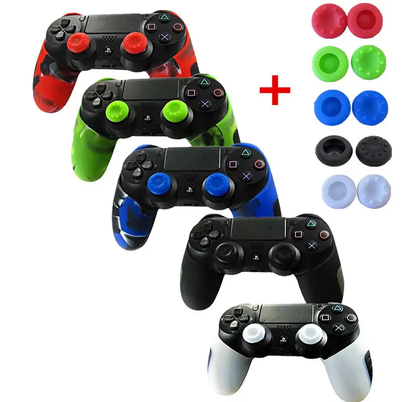 

Thick Silicone Cover Skin Protector Case for Sony PlayStation Dualshock 4 PS4 DS4 Pro Slim Controller +2 Joystick Stick Grip Cap