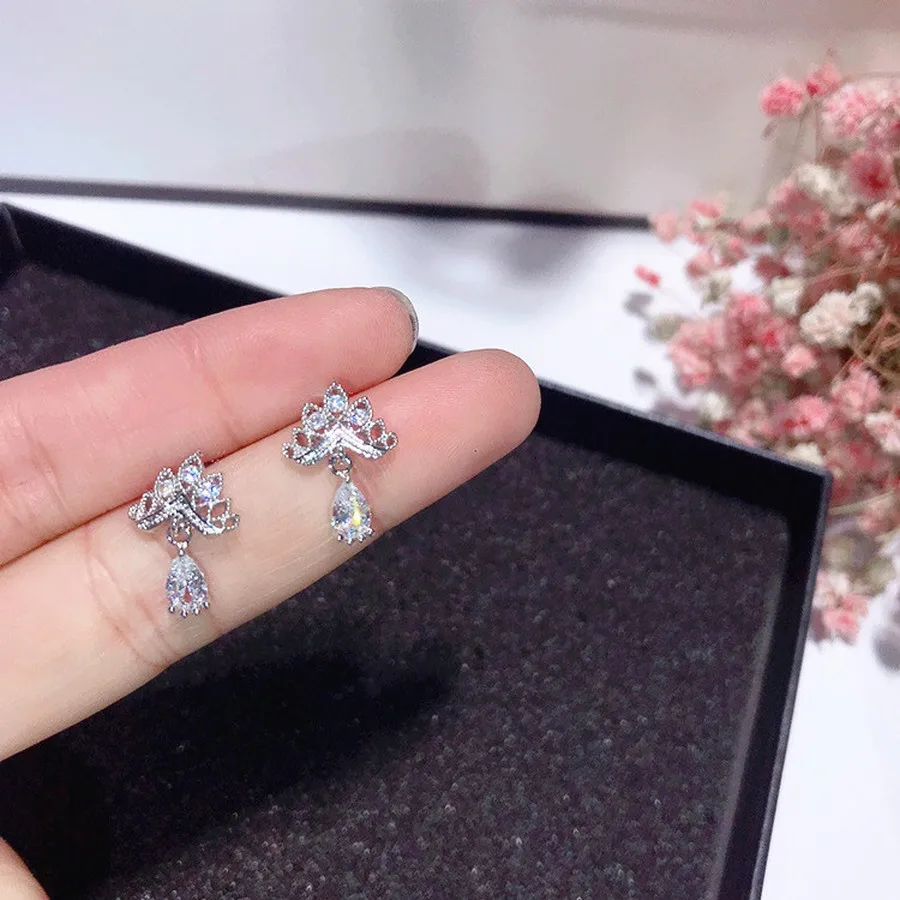 

Korean Inlaid Zircon Gem Drop Pendant Earrings S925 Sterling Earrings Women Fashion Jewelry Accessories