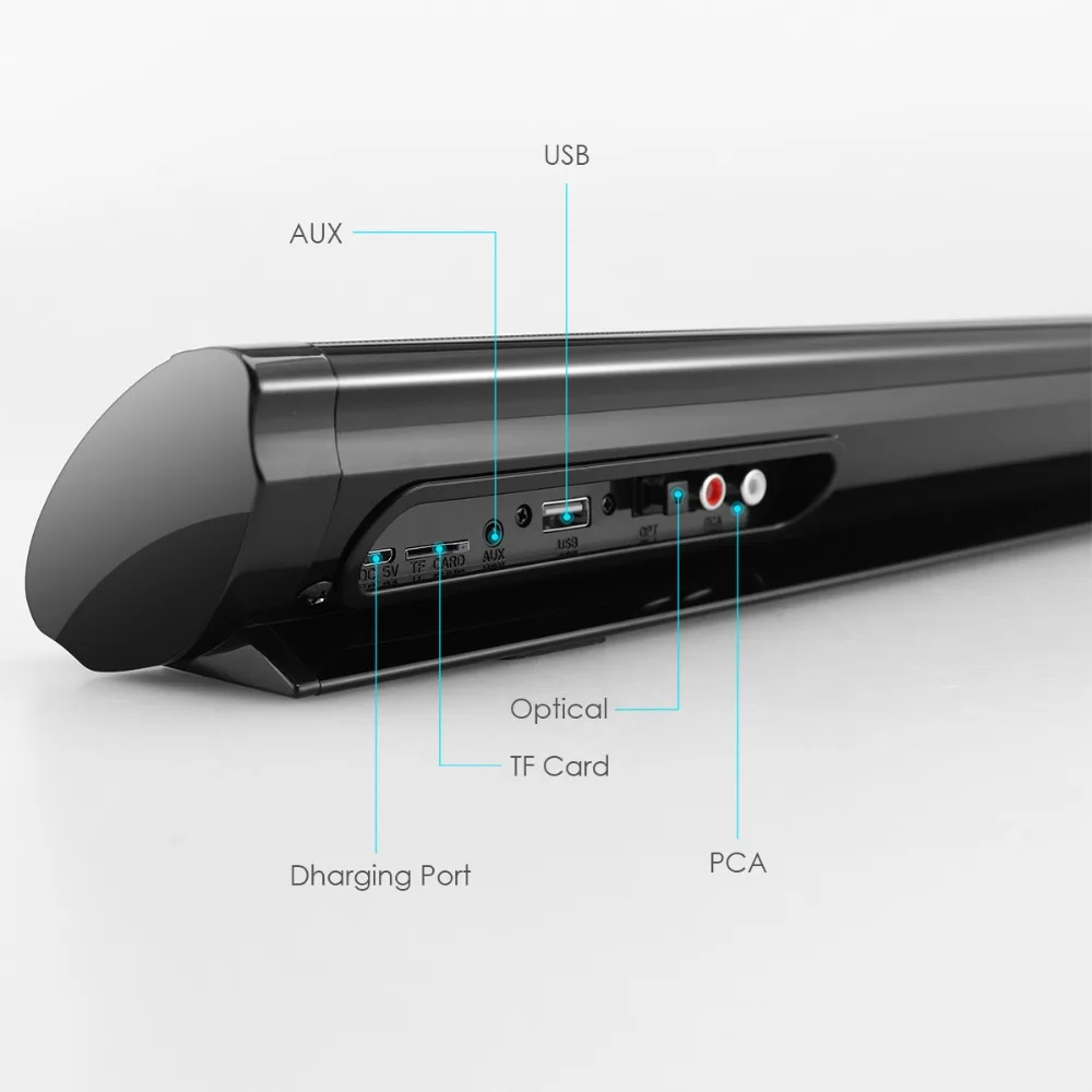 YINEW Bluetooth 5.0 FM Soundbar Wireless Speaker 20W Home Theater Column Surround Sound System Stereo Wall-Mounted Speaker