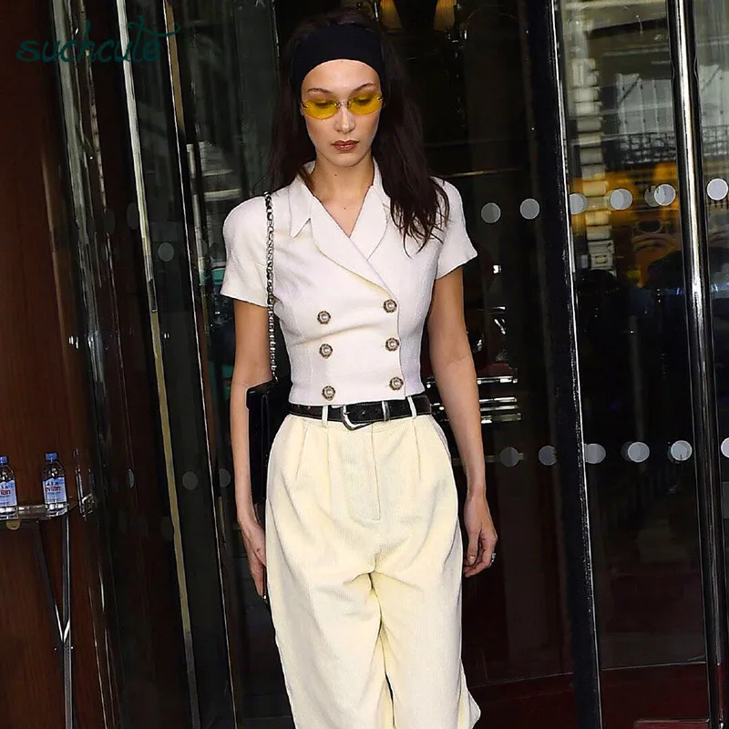 

SUCHCUTE Women's Suit Button White Female T-Shirt Gothic Modis Harajuku Summer 2019 Tops Korean Style Friends Streetwear Clothes