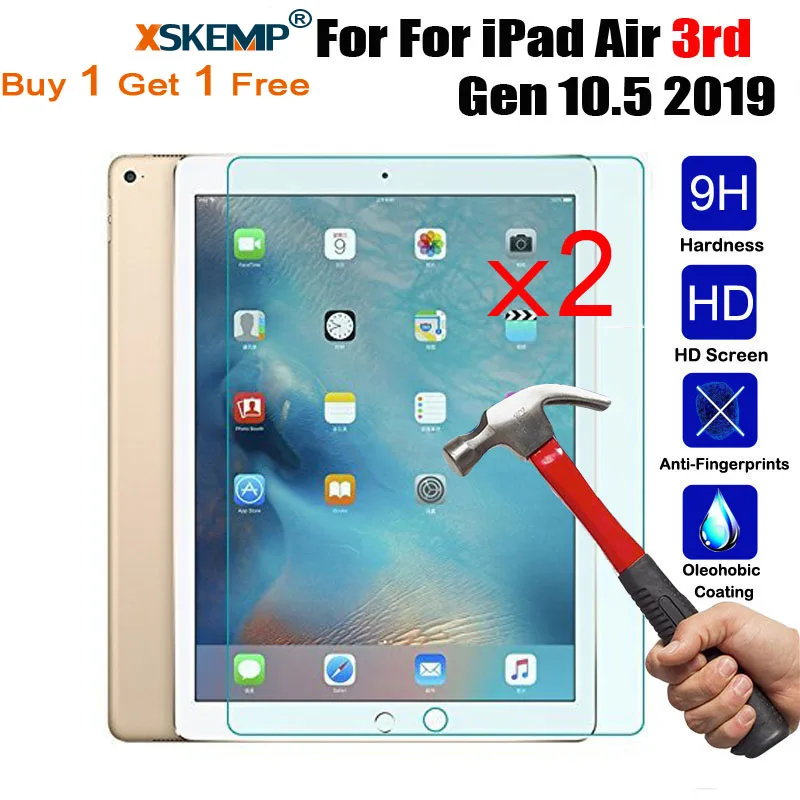 

XSKEMP 2Pcs Tempered Glass Screen Protector For iPad Air 3rd Gen 10.5 2019 A2152 A2123 A2153 A2154 Tablet Protective Film Cover