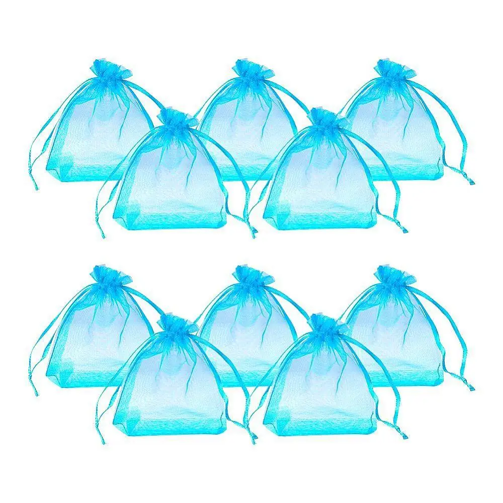 100 шт. прямоугольник из органзы мешки для упаковки ювелирных изделий, голубой свадебные подарочные мешочки 8x10 см