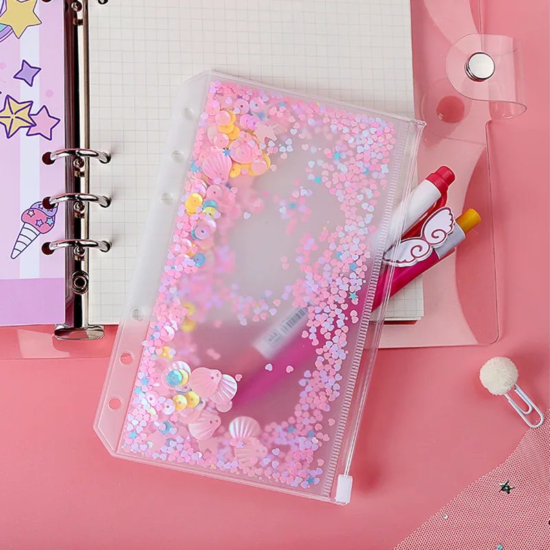 

1 Pcs Beautiful Cute Pink PVC Sequins Shake Card Zipper Bag Student Stationery Storage Bags School Supplies