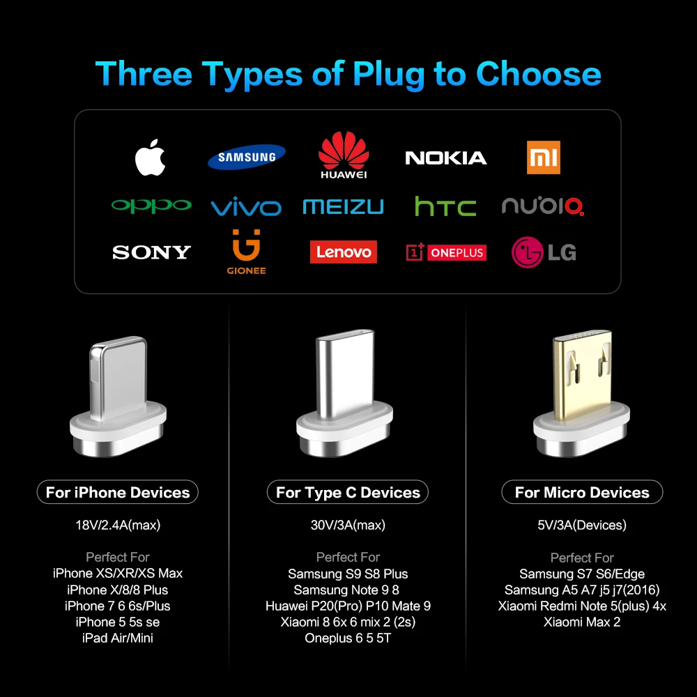 Магнитный кабель Micro USB для iPhone samsung type-c 3A Быстрая зарядка Магнитный адаптер зарядного устройства usb type C кабели для мобильных телефонов