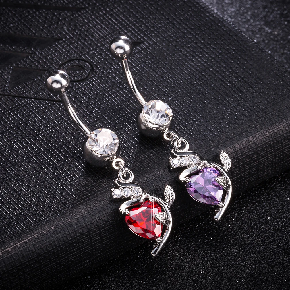 

2019 Fashion Rose Heart-shaped Zircon Bohemian Navel Body Piercing Stainless Steel Crystal Belly Button Ring For Women Jewelry