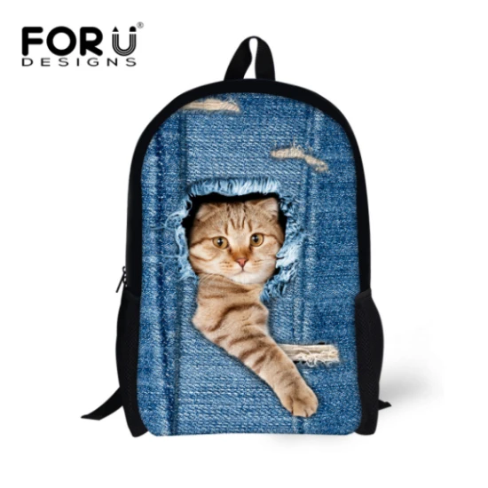 FORUDESIGNS/милый 3D животное кошка джинсовые рюкзаки дети обувь для девочек ортопедические повседневное Путешествия Рюкзак Для Детей школьников Mochila - Цвет: C3303C