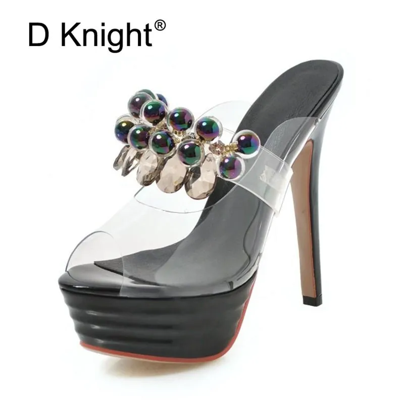 

2019 PVC Jelly Sandals Crystal String Bead Open Toe High Heels Women Transparent Heel Sandals Slippers Discount Platform Pumps