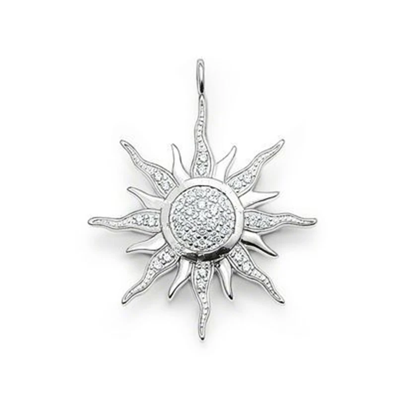 

925 Sterling Silver White Zirconia Sun Pendants Fit Chains Necklace, European Most Fashion Glam Fashion Jewelry for Women Men