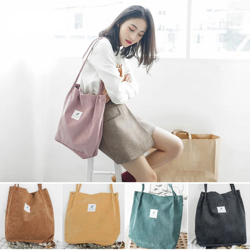 

Woman Corduroy Shoulder Bag Reusable Shopping Bags Casual Tote Female Handbag For A Certain Number Of Dropshipping