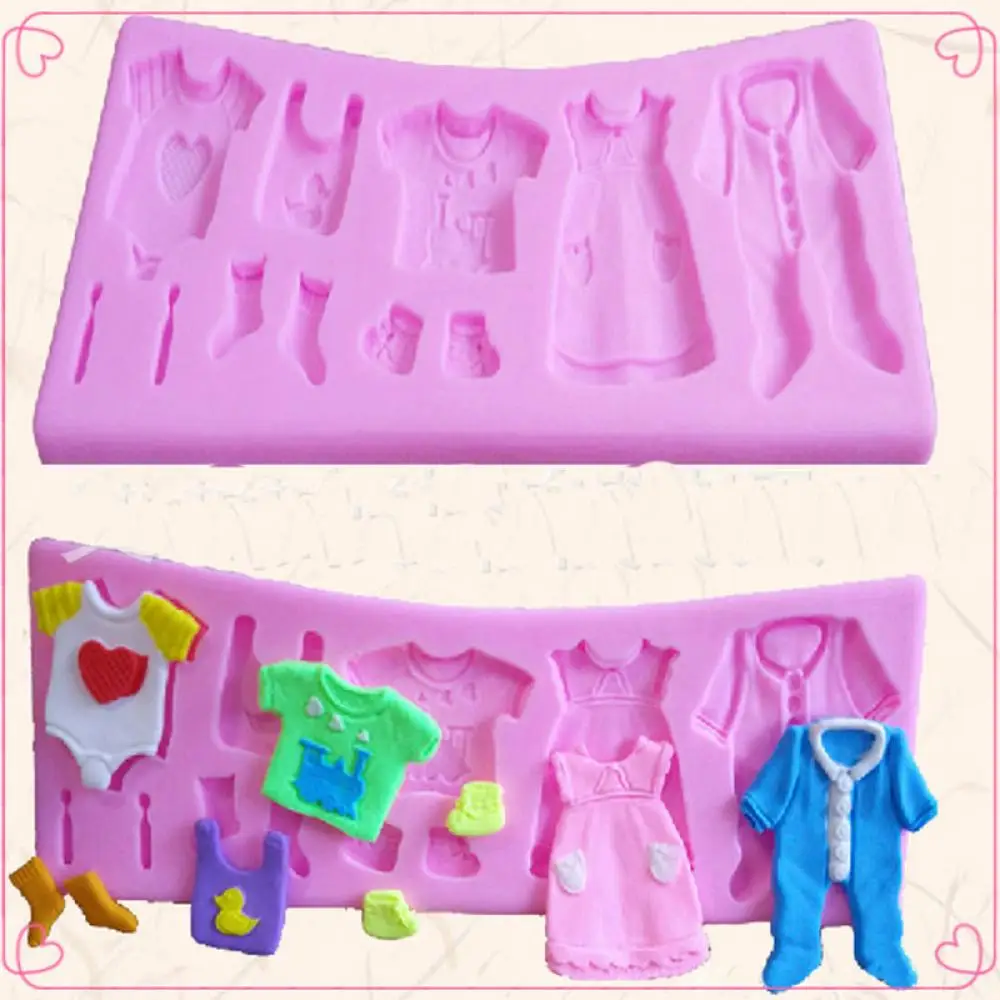 

Hot Selling Pop 3D Baby Clothes Shower DIY Silicone Mould Fondant Kitchen Cake Decorating Mold for Chocolate Baking Tools