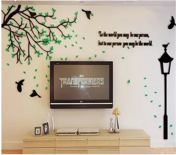 

DIY creative 3D acrylic wall sticker of TV set background wall decals tree bird and street light sofa background decoration