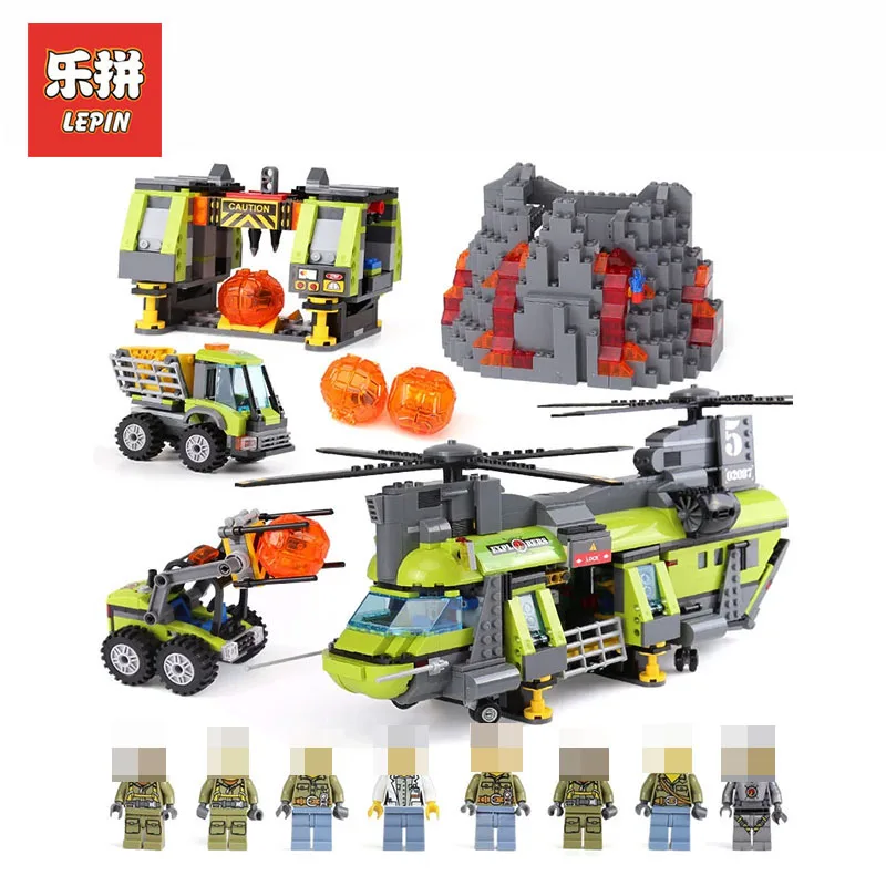 

Lepin 02087 1430Pcs City Series Volcano Heavy-Lift Helicopter LegoINGlys 60125 model Building kits Blocks Bricks toys for boys