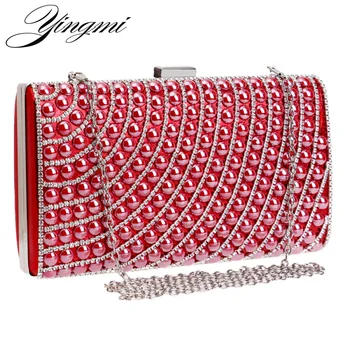 

YINGMI Beaded Women Evening Bag Chain Shoulder Messenger Metal Colorful One Side Wedding Handbags For Party Bag