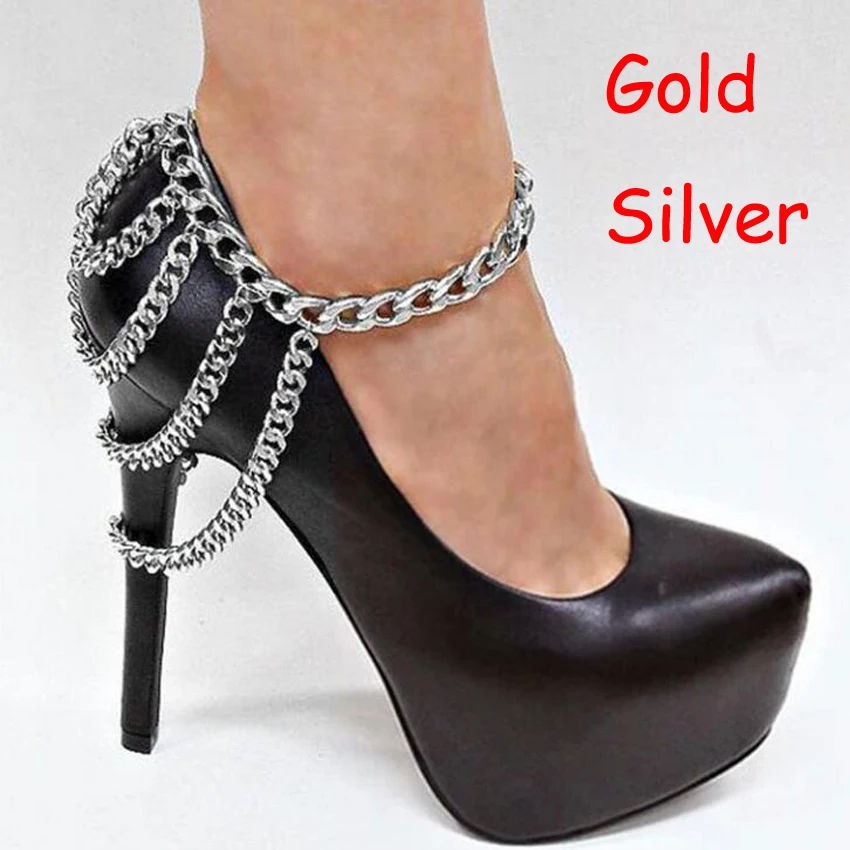 

1Piece Punk Shoes Chain Anklets Boots Heel Ankle Bracelet Metal Multilayer Tassels Foot Jewelry women Summer Bracelets