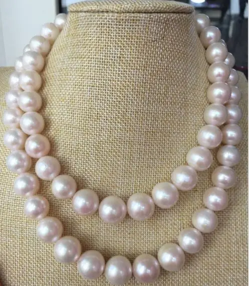 

gorgeous AAA 12-13MM freshwater ROUND PEARL NECKLACE 38INCH 925silver