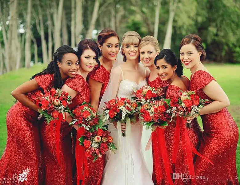 red sparkly bridesmaid dresses
