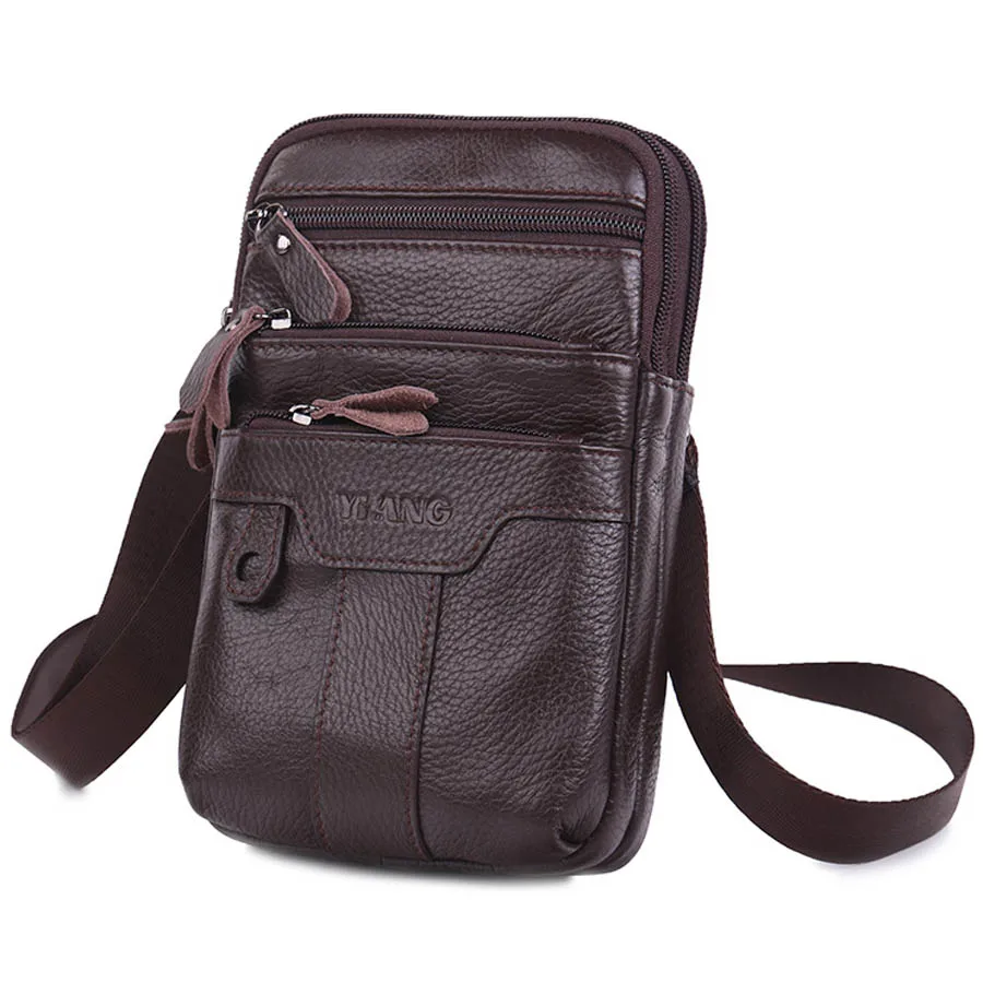 

Brand Genuine Leather Men's Cross Body Shoulder Messenger Bag Male Belt Waist Pack 7' Cell Mobile Phone Wallet Punch Case Cover