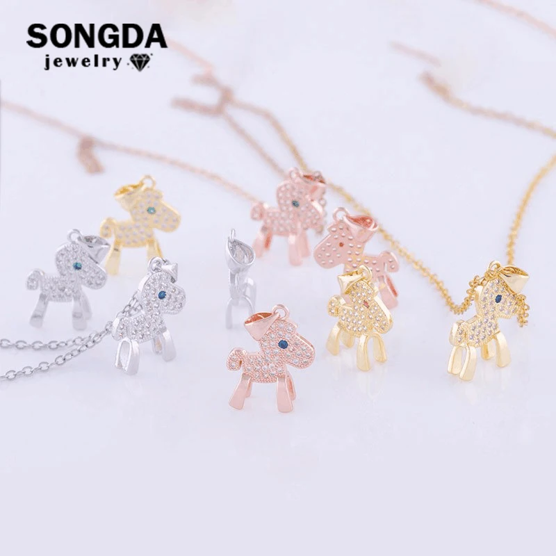 

SONGDA New 2018 Girls Cute 3D Baby Horse Chain Necklace Micro Pave Zircon Creative My Little Ponies Shape Choker Gifts for Women