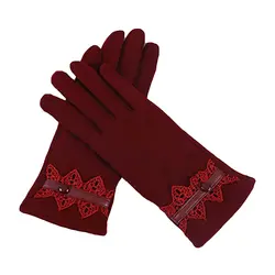 Элегантные женские зимние теплые наручные перчатки с бантиком