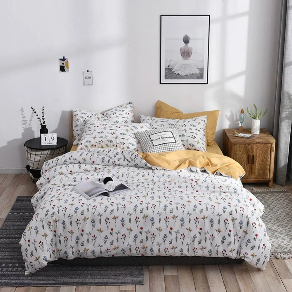 

2019 Little Flowers Floral INS Bedding Set Soft Cotton Bedlinens Scandinavian Queen King Size Duvet Cover Set Pillowcases