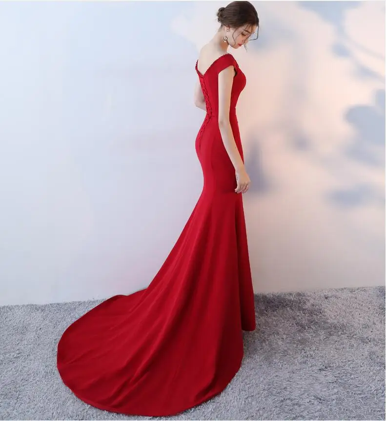 Longue Sexy V neck evening dress Burgundy Mermaid stretch fabric Evening Dress Long Cheap Appliques prom Gowns Vestido de Festa Longue Sexy V neck evening dress Burgundy Mermaid stretch fabric Evening Dress Long Cheap Appliques prom Gowns Vestido de Festa