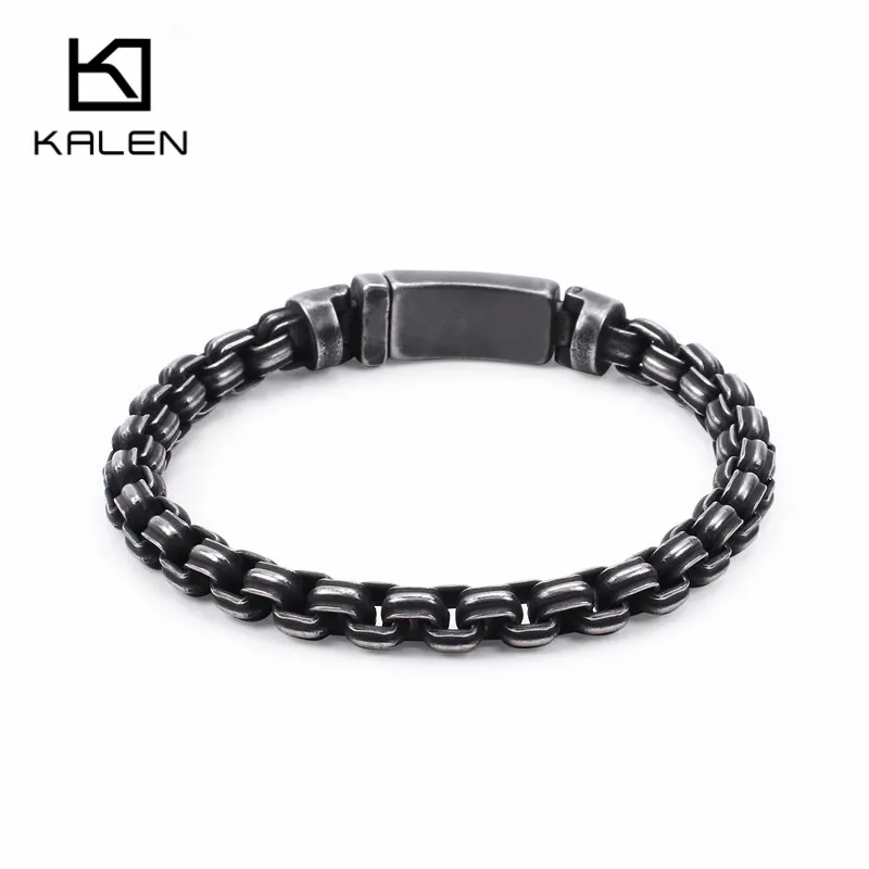 

KALEN Punk 22cm Box Chain Bracelets For Men Stainless steel Gold Silver Matte 8mm Width Bracelet Male Party Jewelry Accessories