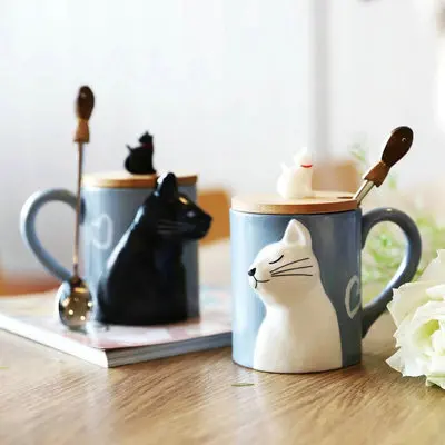 330 мл высококачественная керамическая матовая стерео кошка на поцелуй пара чашка кофе чашка с кружкой для молока подарок на день Святого Валентина ложка и крышка бесплатно