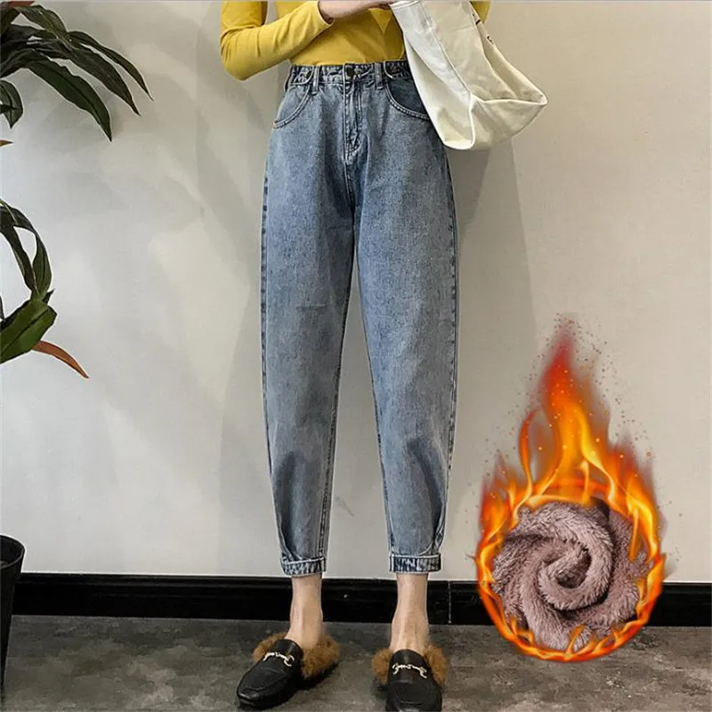 Plus Velvet Boyfriend Jeans For Women Thicken Warm Winter Jeans Women Loose Harem Pants Vaqueros Mujer High Waist Jeans CM1007