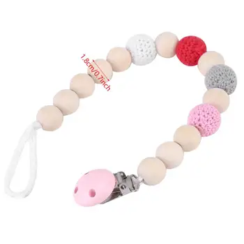 

Infant Pacifier Soother Holder Crochet Wooden Beads Chain Metal Clip Baby Shower Feeding Toy