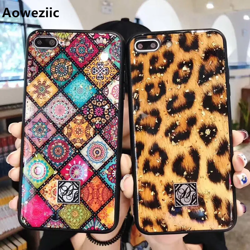 

Aoweziic European style for iPhone XS MAX 8plus phone case epoxy i7 brown leopard 6S soft rubber black edge protective shell