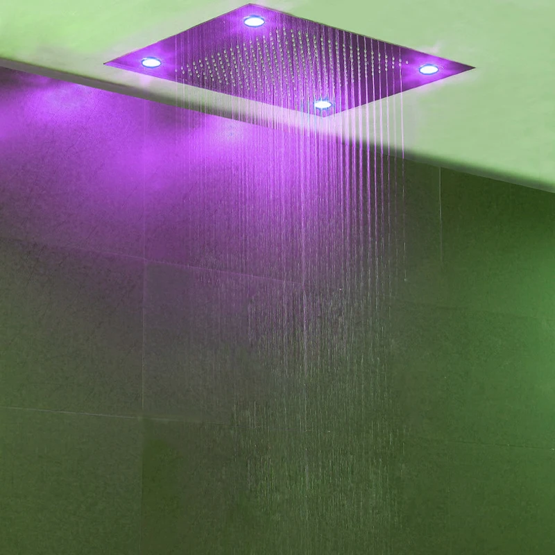304SUS Rainfall Shower Head Big Bathroom Led Ceiling Embedded Shower Remote Control Color Brushed Showerheads 4 Lights Showers