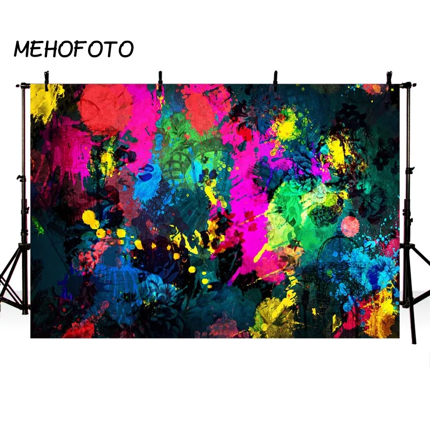 

Let's Glow Splatter Glowing Photography Backdrops Crazy Graffiti Neon Birthday Party Banner Photographic Backdrops Photobooth