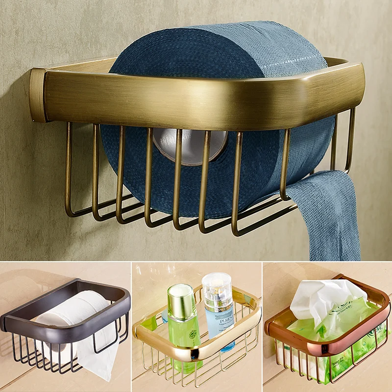 Multi colors Brass Wall Mount Bathroom Basket for Roll Paper Daily Necessities Toilet Paper Tissure Holder