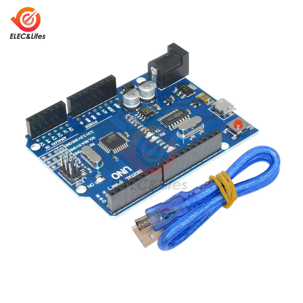 Микроконтроллер Micro USB UNO R3 ATmega328P CH340G CH340 ATMEGA328P-AU для Arduino UNO R3 DIY с usb-кабелем Замена ATmega16U2