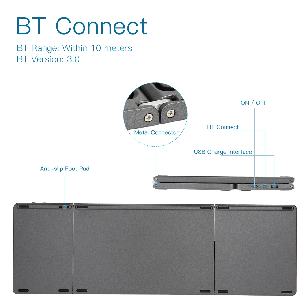 Карманная трехслойная Складная BT клавиатура портативная мини BT беспроводная клавиатура с тачпадом встроенный аккумулятор для iOS Android