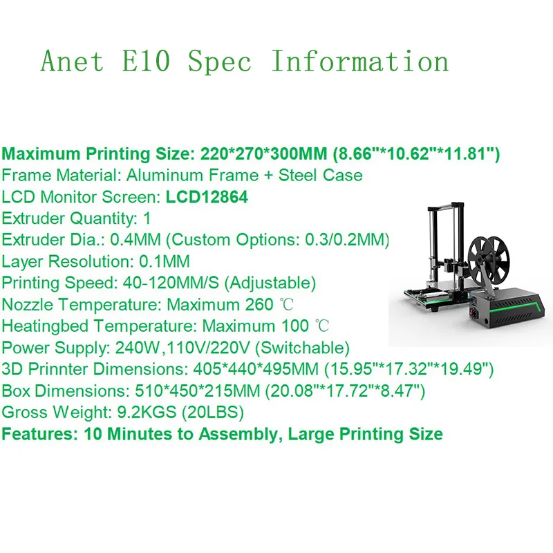 3D принтер Anet E10 DIY наборы принтеров программное обеспечение на английском языке